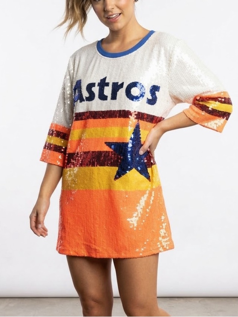 Houston Astros Sequin Game Day Jersey Dress Top